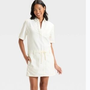 #1398 Universal Thread White Shirt Dress with Drawstring Waist